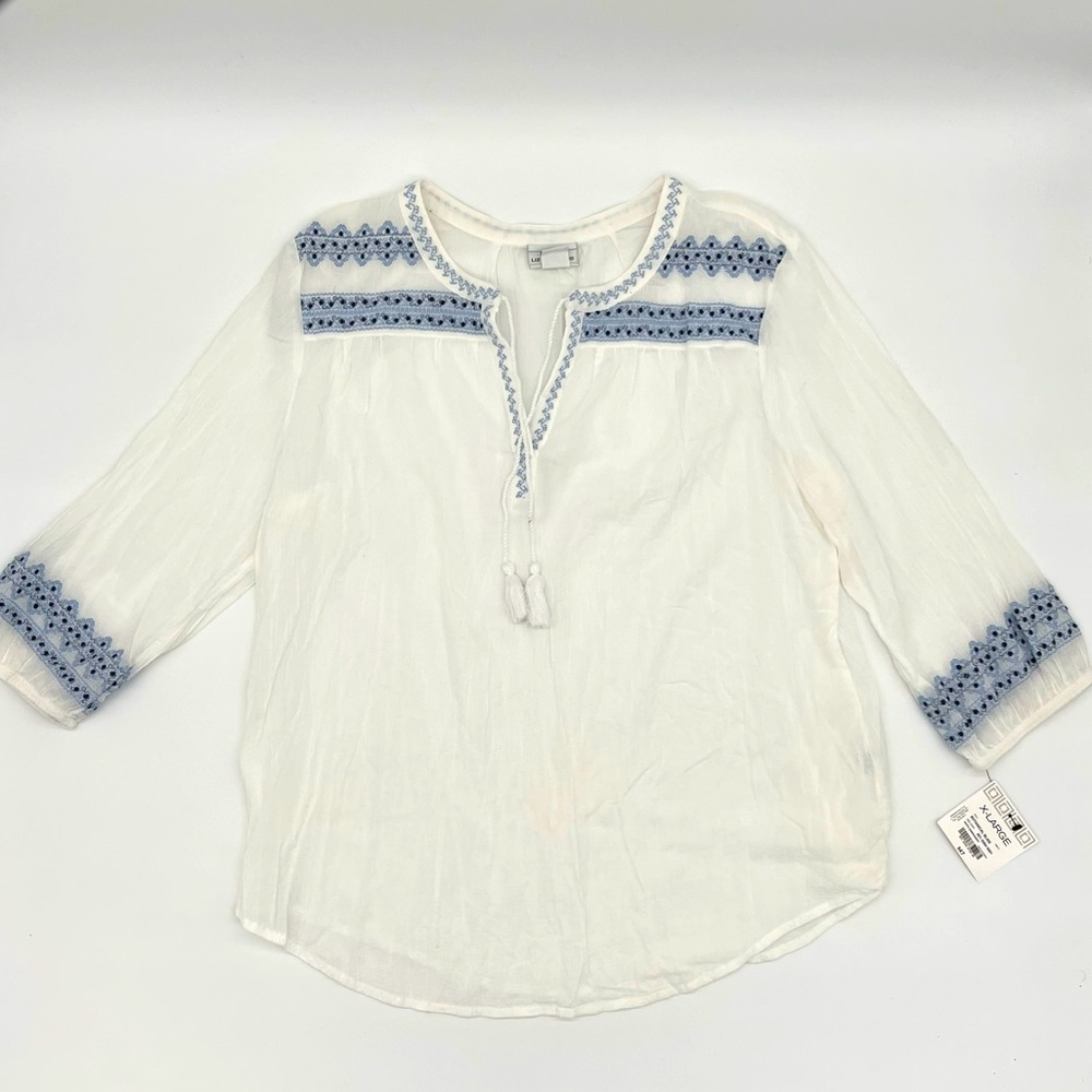 Liz Claiborne Botanical Bliss Embroidered Peasant Blouse – XL – NWT‎